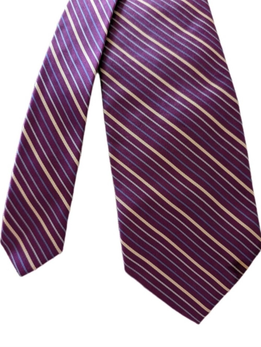 Brooks Brothers Purple Striped Silk Tie with Cream and Light Blue Accents